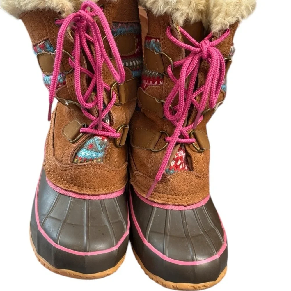 Khombu Tan Sweater-Knit Duck Boots – Girls Size 4